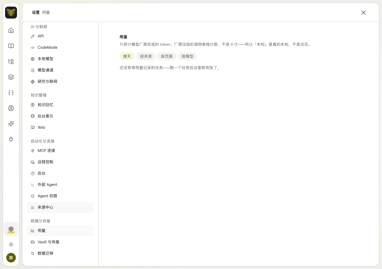 Initial empty usage view and grouping controls